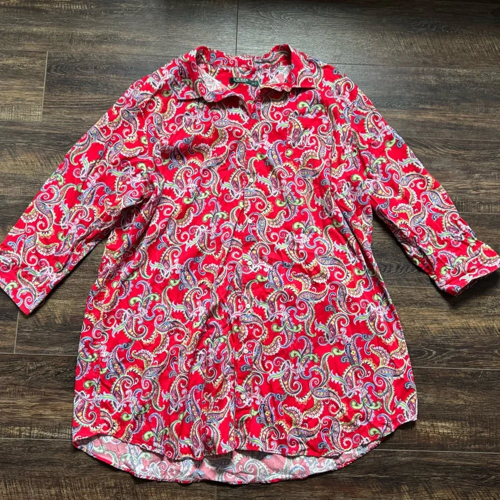 Ralph Lauren Red Paisley Long Sleeve Dress - Picture 4 of 8